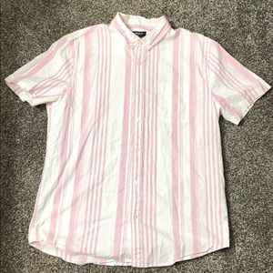pink and white button-down
